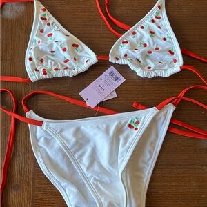 Cherry Print White Bikini Set- new with tags